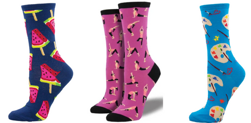 LADIES SOCKS SET OF 3 PAIR / WATERMELON POPS & YOGA PEOPLE & LOVELY ART
