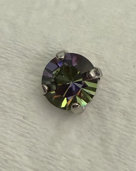 MARIANA EARRINGS STUDS: iridescent green crystal 8.5mm stone in silver setting, post backs