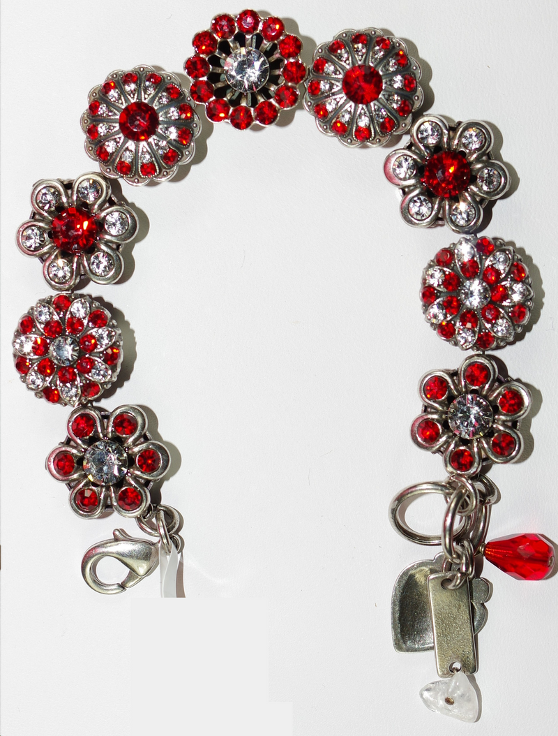 MARIANA BRACELET RED: clear, red 5/8" elements stones in silver rhodium setting