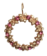 MARIANA EARRINGS GINGERBREAD: pink, clear stones in 1.25" wide rose gold setting, lever backs