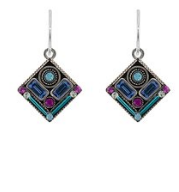 FIREFLY EARRINGS ARCHITECTURAL LB: multi color stones in " silver setting, wire backs