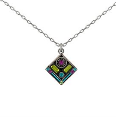 FIREFLY NECKLACE ARCHITECTURAL CG: multi color stones in silver 17" adjustable chain