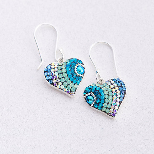 MOSAICO EARRINGS PE-8329-I: multi color Austrian crystals in 1/2" solid silver setting, french wire backs