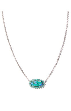 KENDRA SCOTT NECKLACE ELISA COLOR BURST FRAME SILVER BRONZE VEINED AQUA MAGNESITE