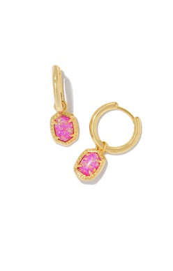 KENDRA SCOTT EARRINGS DAPHNE FRAMED HUGGIE GOLD MAGENTA KYOCERA OPAL