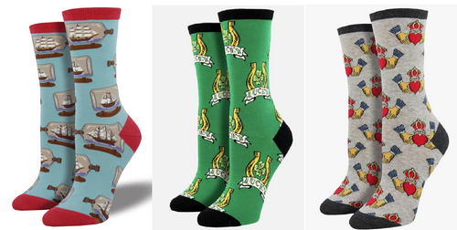 LADIES SOCKS SET OF 3 PAIR / SHIP IN A BOTTLE & LUCK OF THE IRISH & CLADDAGH