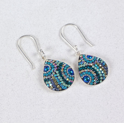 MOSAICO EARRINGS NEW PE-8182-I: multi color Austrian crystals in 3/4" solid silver setting, french wire backs