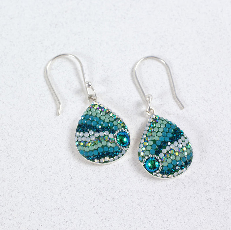 MOSAICO EARRINGS PE-8182-E NEW: multi color Austrian crystals in 3/4" solid silver setting, french wire backs