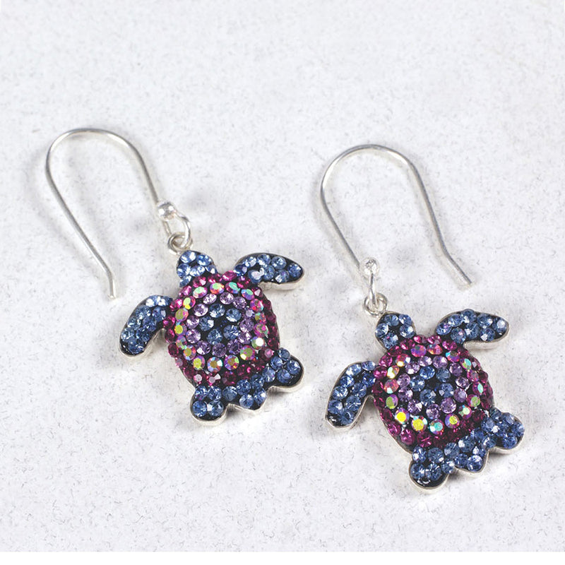 MOSAICO EARRINGS PE-8137-B: multi color Austrians crystals in 3/4" solid silver setting, french wire backs