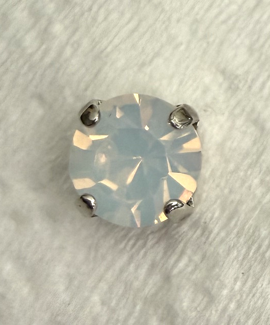 MARIANA EARRINGS STUDS: white opal crystal 8.5mm stone in silver setting, post backs
