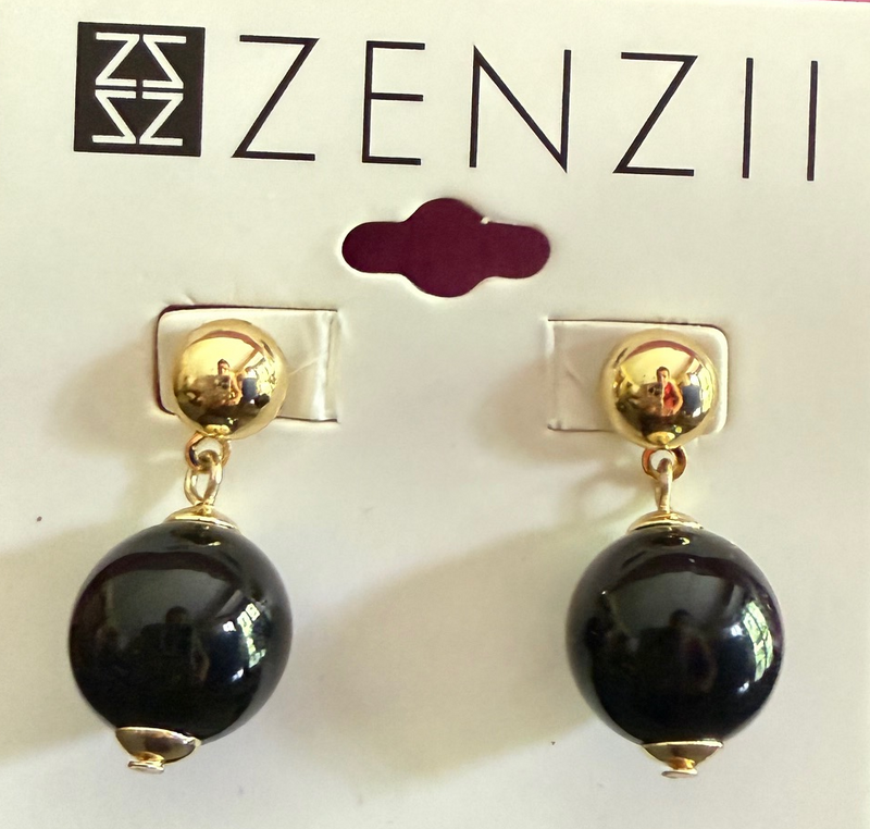 ZENZII BEAD EARRING GOLD & BLACK POST BACKS