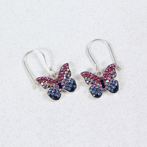 MOSAICO EARRINGS PE-8139-B: multi color Austrian crystals in 1/2" solid silver setting, french wire backs
