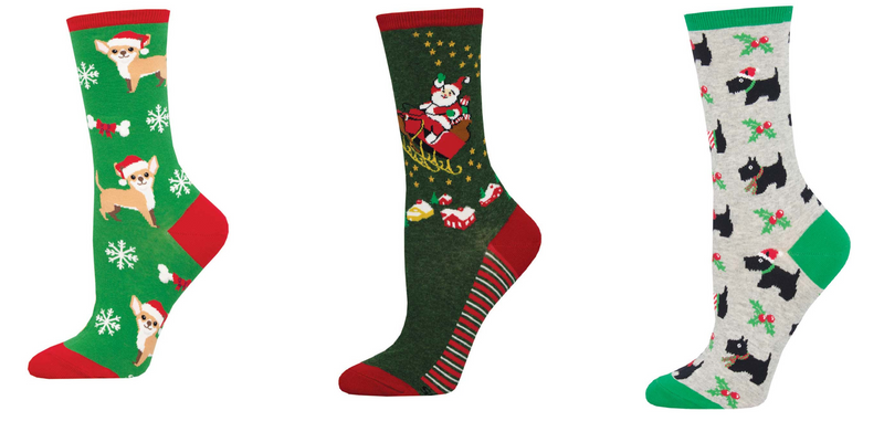 LADIES SOCKS SET OF 3 PAIR / FESTIVE CHIHUAHUA & SLEIGHING IT & FESTIVE SCOTTIES