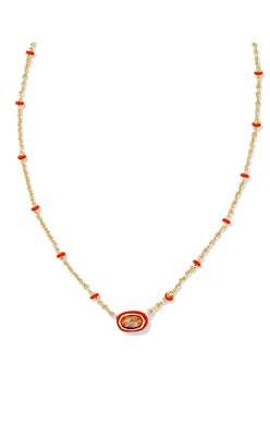 KENDRA SCOTT NECKLACE MINI ELISA ENAMEL FRAME GOLD VARIEGATED ORANGE