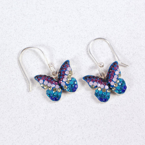 MOSAICO EARRINGS NEW PE-8139-A: multi color Austrian crystals in 1/2" solid silver setting, french wire backs