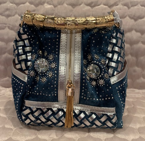 NEW YORK DENIM SILVER CRYSTAL BAG 60350