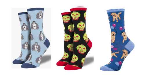 LADIES SOCKS SET OF 3 PAIR / UNLIKELY FRIENDS & BAD APPLE & DOODLE PARTY