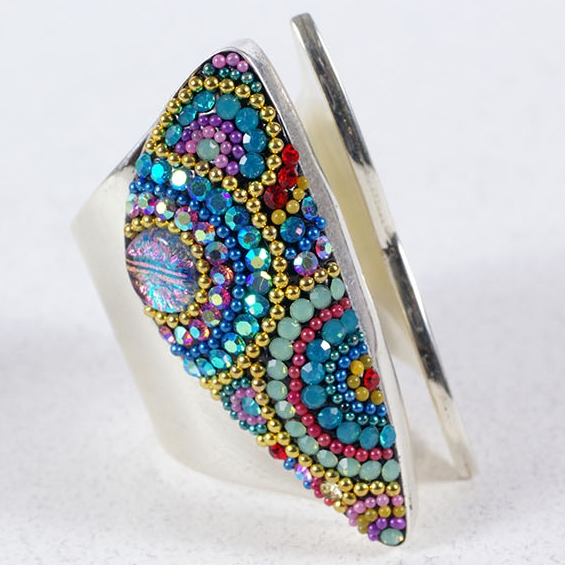 MOSAICO RING PR-8630-L multi color Austrian crystals in 1.25" solid silver adjustable setting