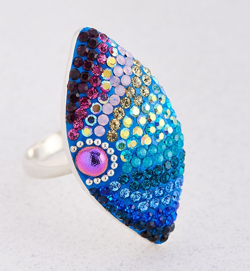 MOSAICO RING PR-8616-A: multi color Austrian crystals in 1.25" solid silver adjustable setting