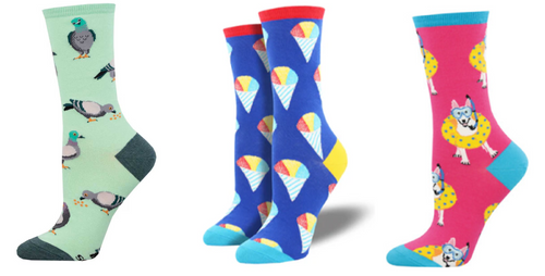 LADIES SOCKS SET OF 3 PAIR / PIGEON & HAVE AN ICE DAY & DOGGY PADDLE