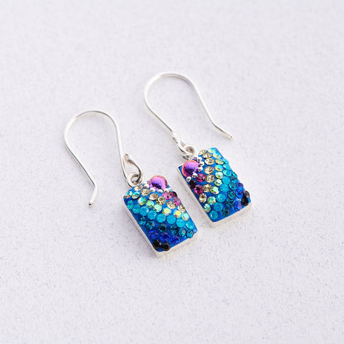 MOSAICO EARRINGS PE-8116-A: multi color Austrian crystals in 1/2" solid silver setting, french wire backs
