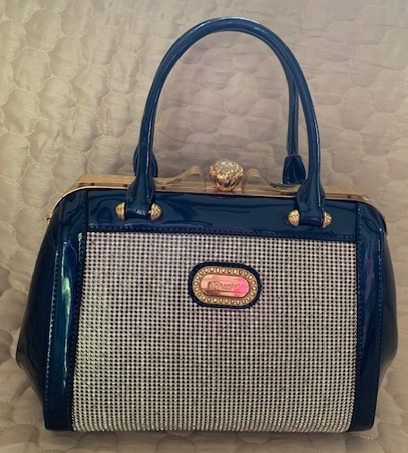 NEW YORK NAVY BLUE PATENT CRYSTAL HANDBAG 60213