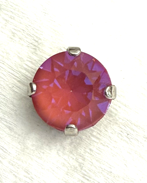 MARIANA EARRINGS STUDS: pink sun kissed 10mm crystal stone in silver setting, post backs