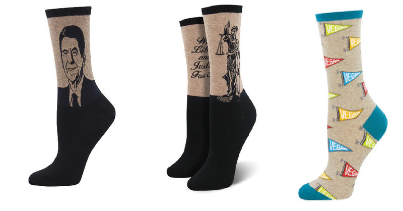 LADIES SOCKS SET OF 3 PAIR / REAGAN & LADY JUSTICE & VEGAN FLAG