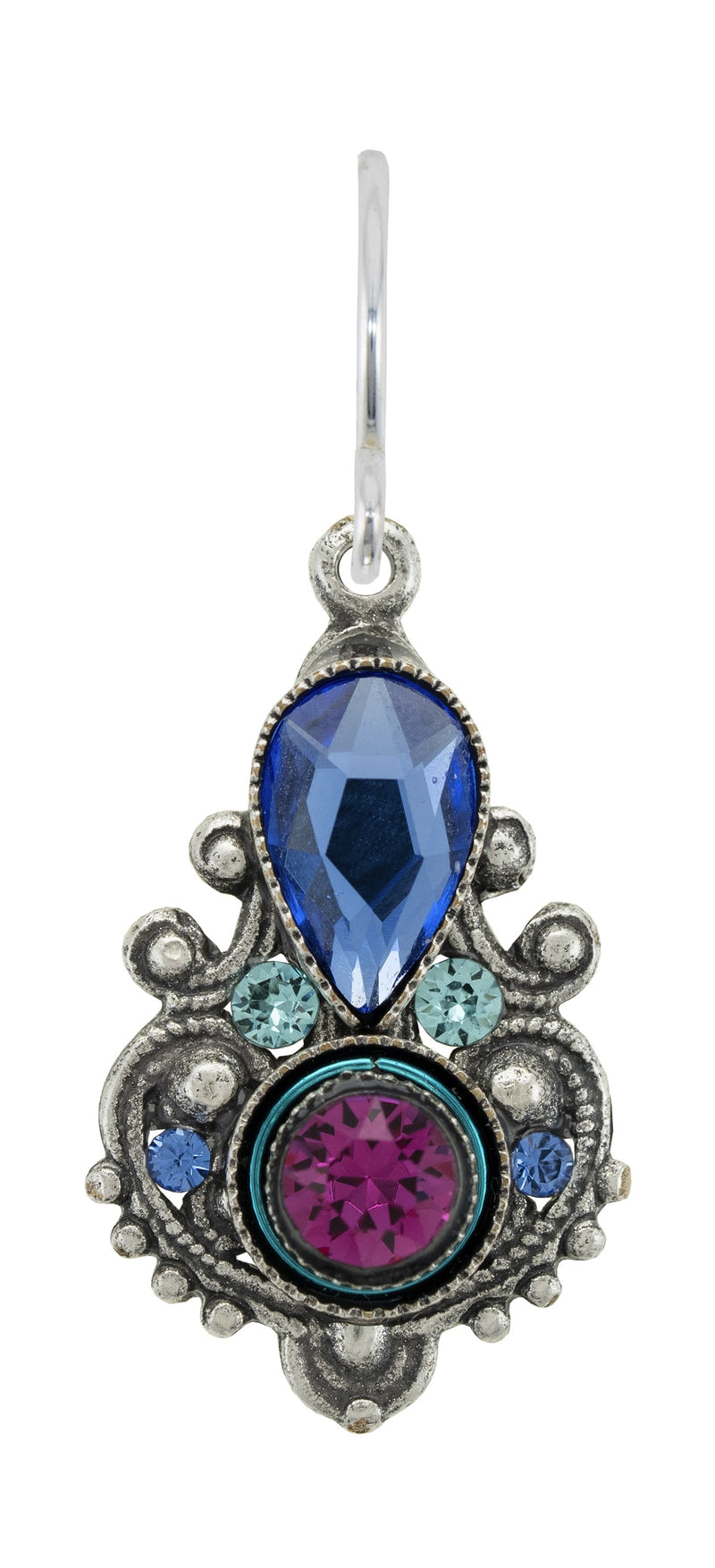 FIREFLY EARRINGS EXCLAMATION POINT FANCY SAPPHIRE: multi color stones in 3/4" silver setting, wire backs