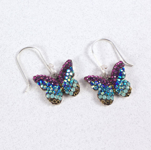 MOSAICO EARRINGS NEW PE-8139-K: multi color Austrians crystals in  1/2" solid silver setting, french wire backs