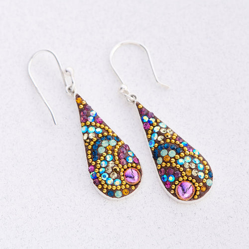 MOSAICO EARRINGS NEW PE-8270-K: multi color Austrian crystals in 1" solid silver setting, french wire backs