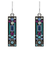 FIREFLY EARRINGS ARCHITECTURAL LB: multi color stones in 3/4" silver setting, wire backs