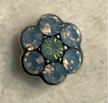 MARIANA EARRINGS STUDS: blue, green crystals in 1/4" silver setting, post backs