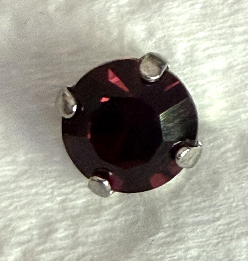 MARIANA EARRINGS STUDS: burgundy crystal 8.5mm stone in silver setting, post backs