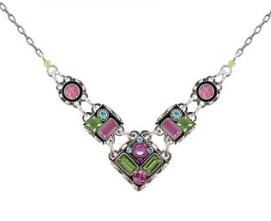 FIREFLY NECKLACE ARCHITECHURAL ROSE: multi stones in " silver setting, 18" adjustable chain