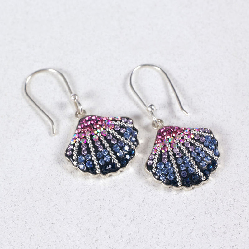 MOSAICO EARRINGS PE-8148-B: multi color Austrian crystals in 3/4" solid silver setting, french wire backs