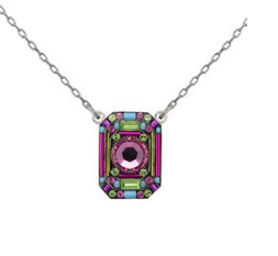 FIREFLY NECKLACE CONTESSA/GEOMETRIC ROSE: multi color stones in silver " adjustable chain