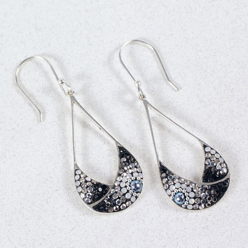 MOSAICO EARRINGS PE-8336-H: multi color Austrian crystals in 1.5" solid silver setting, french wire backs