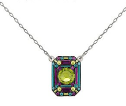 FIREFLY NECKLACE CONTESSA/GEOMETRIC CG: multi color stones in 3/4" setting, silver 18" adjustable chain