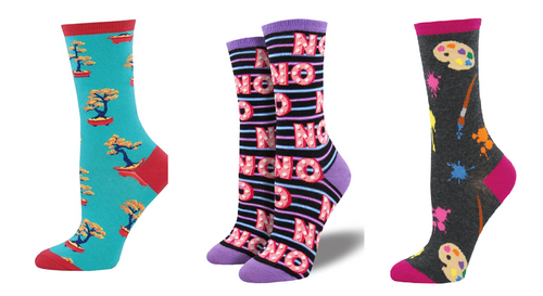 LADIES SOCKS SET OF 3 PAIR / ZEN BONSAI & NO & PAINTER'S PALETTE