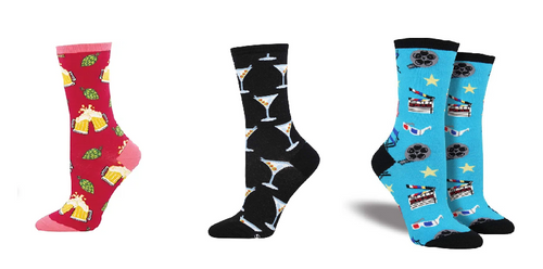 LADIES SOCKS SET OF 3 PAIR / HOPPIER TOGETHER & STIRRED MARTINI & MOVIE NIGHT