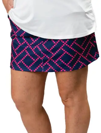 SKORT NAVY/PINK GRAPHIC DESIGN, FRONT ZIPPER, POCKETS ON FRONT AND BACK