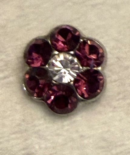 MARIANA EARRINGS STUDS: purple, clear crystals in 1/4" silver setting, post backs