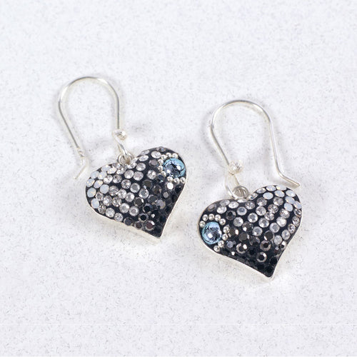 MOSAICO EARRINGS PE-8329-H NEW: multi color Austrian crystals in 1/2" solid silver setting, lever backs