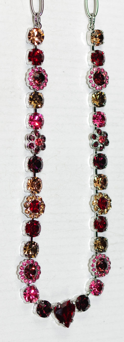 MARIANA NECKLACE BONFIRE: red, amber, pink, burgundy 1/4" stones in silver rhodium setting