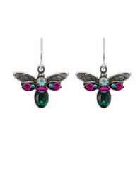 FIREFLY EARRINGS CRYSTAL FIREFLY EM: multi color stones in 1/2" silver setting, wire backs