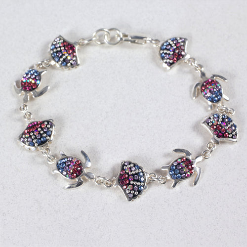 MOSAICO BRACELET PB-8640-B: multi color Austrian crystals in solid silver setting, lobster clasp