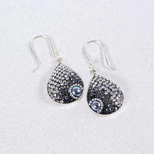 MOSAICO EARRINGS PE-8182-H NEW: multi color Austrian crystals in 3/4" solid silver setting, french wire backs