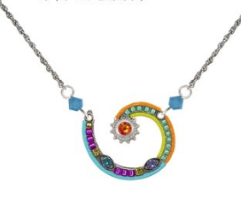 FIREFLY NECKLACE SPIRAL MC: multi color stones in 1" silver setting, 16" adjustable chain