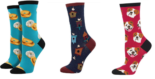 LADIES SOCKS SET OF 3 PAIR / BAGEL SCHMEAR & BIRDHOUSES & INCREDIBULL